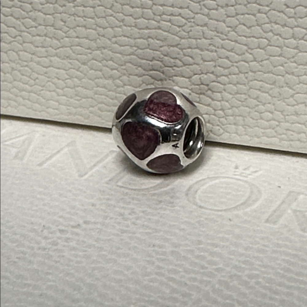 Pandora great shape love you purple burgundy enamel hearts s925 ale silver charm - Picture 2 of 3